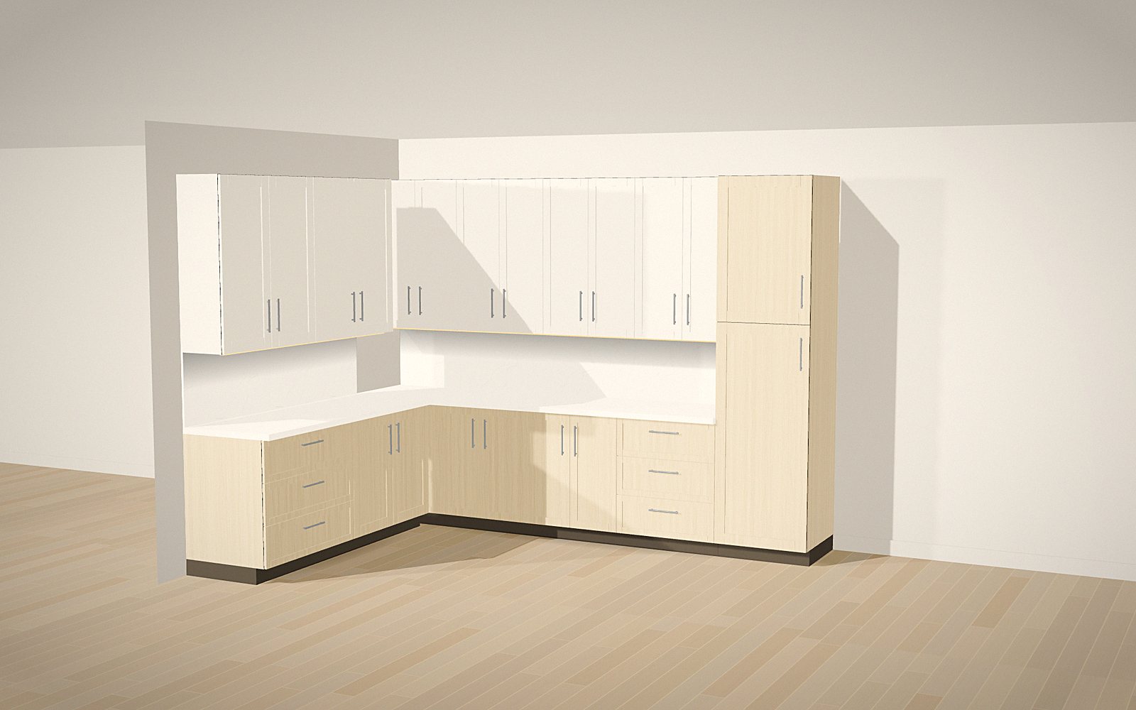 Two-tone L-shape: 3D rendering of a Kabinet Worx design